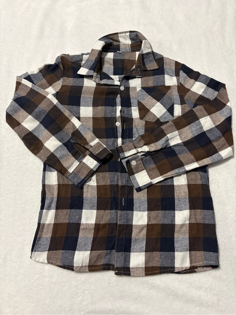 Source Unknown Navy, Brown & Cream Plaid Button-Down Shirt